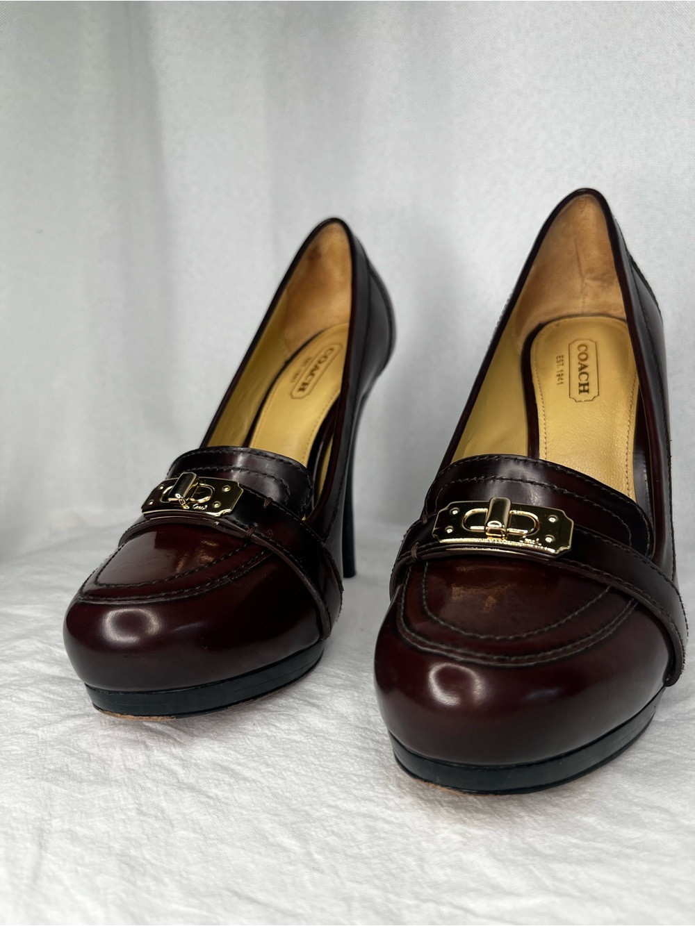 ✨ Coach Mahogany Luisa Leather High Heel Loafer Pumps ~ Sz 6B